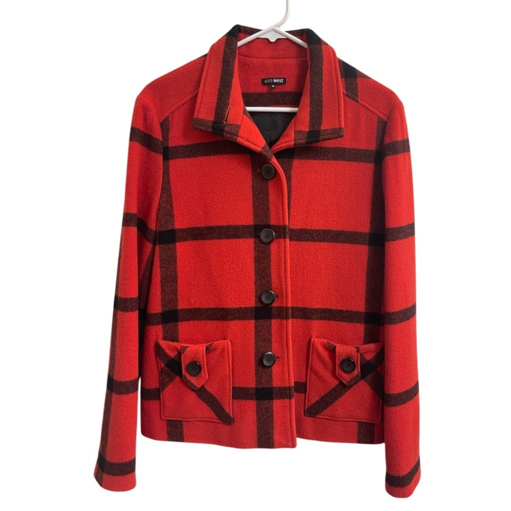 600 West Wool Red and Black Coat. Women size medium